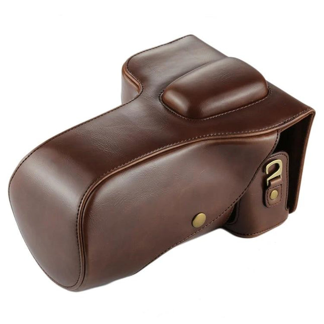 Soft Interior PU Leather Camera Case for Nikon DSLRs in brown, protective padded design with quick-access flap