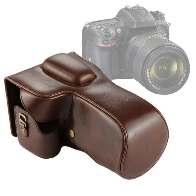 Soft Interior PU Leather Camera Case for Nikon DSLRs - brown protective leather DSLR cover with soft interior and quick-access design