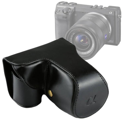 PU Leather Protective Case for Sony NEX-7 Camera with Strap black stitched compact protective cover for lens and body