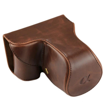 PU Leather Protective Case for Sony NEX-7 Camera with Strap brown vintage-style fitted cover with quick-access flap and strap attachment