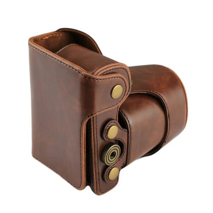 PU Leather Protective Case for Sony NEX-7 Camera with Strap in brown PU leather with quick-access strap and brass snap closures