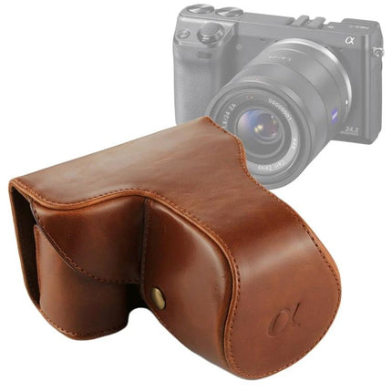 PU Leather Protective Case for Sony NEX-7 Camera with Strap brown PU leather half-case with strap and snap closure protecting camera body