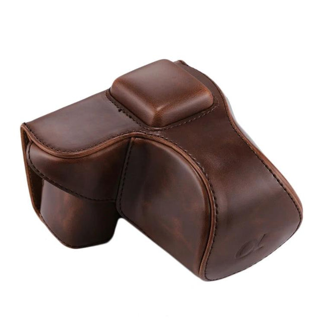 PU Leather Protective Case with Strap for Sony Cameras brown vintage-style protective camera case with strap slot