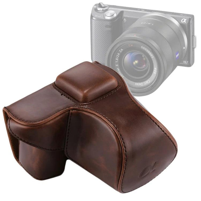 PU Leather Protective Case with Strap for Sony Cameras - brown PU leather camera case with strap for travel protection