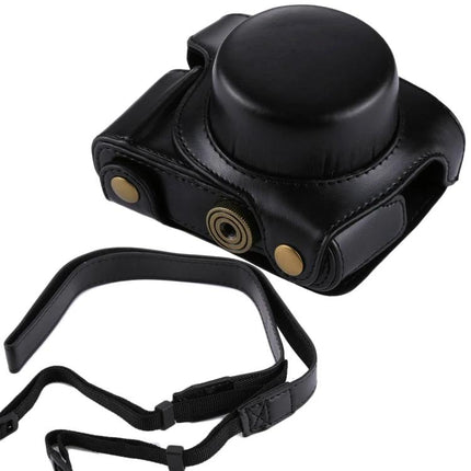 Full Body PU Leather Protective Case for Panasonic Lumix GF7 black vintage-style camera cover with detachable strap