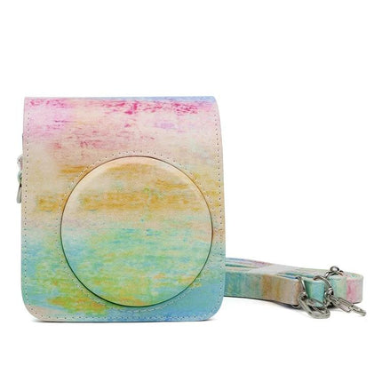 Rainbow Oil Painting Protective Case for Instax Mini 70 Camera - pastel rainbow PU cover protecting camera from dust and scratches, removable strap