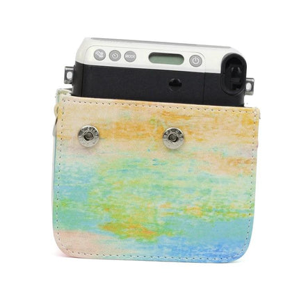 Rainbow Oil Painting Protective Case for Instax Mini 70 Camera showing front pocket with pastel oil painting design and snap closures