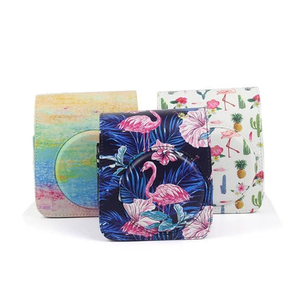 Rainbow Oil Painting Protective Case for Instax Mini 70 Camera - colorful PU case with flamingo and tropical print for dust and scratch protection