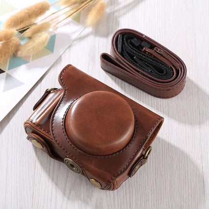 Protective PU Leather Full Body Camera Case with Adjustable Strap for Daily Use - brown PU leather camera case with strap