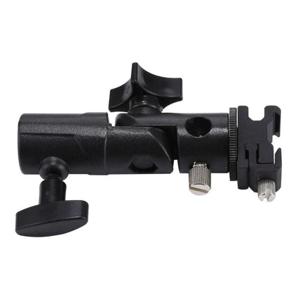 Versatile E-Type Bracket for Camera Flash and Umbrella Mounting black aluminum alloy adjustable flash umbrella mount on white background