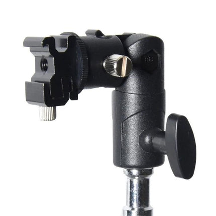 Versatile E-Type Bracket for Camera Flash and Umbrella Mounting on light stand, adjustable aluminum alloy flash and umbrella holder