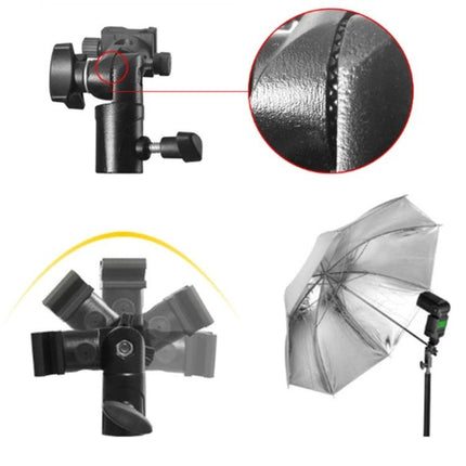 Versatile E-Type Bracket for Camera Flash and Umbrella Mounting on light stand, adjustable aluminum alloy bracket for studio and outdoor lighting
