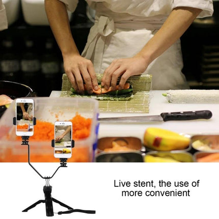 Adjustable Phone Holder for Daily Video Calls and Streaming showing chef recording sushi prep with dual phone setup