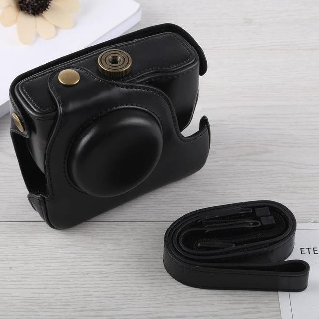 PU Leather Protective Case with Strap for Canon G16 Camera in black PU leather showing fitted cover and detachable strap