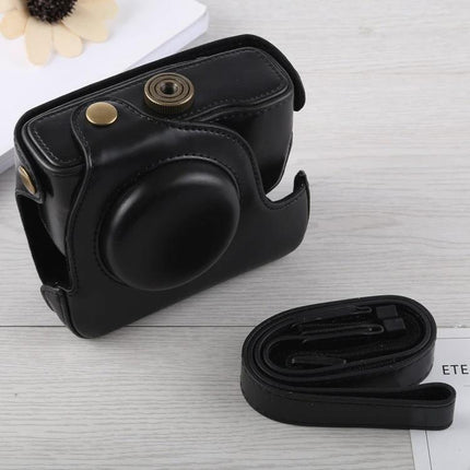 PU Leather Protective Case with Strap for Canon G16 Camera — black PU leather camera case with detachable strap, protective cover for travel and daily use