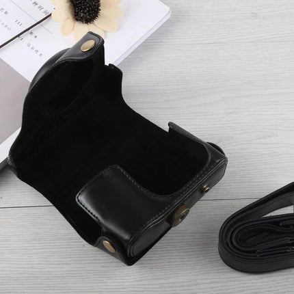 PU Leather Protective Case with Strap for Canon G16 Camera — black PU leather half case with strap, protects from dust scratches and fingerprints