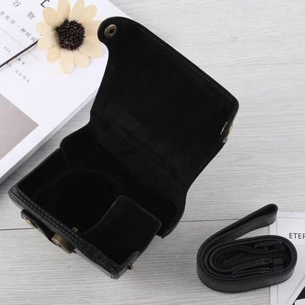 PU Leather Protective Case with Strap for Canon G16 Camera open black PU leather case showing interior compartments and detachable strap