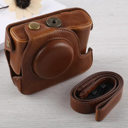 PU Leather Protective Case with Strap for Canon G16 Camera in brown PU leather showing full case and detachable strap