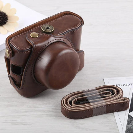 PU Leather Camera Case with Strap for Fujifilm X100F Protection - brown PU leather protective camera case with detachable strap