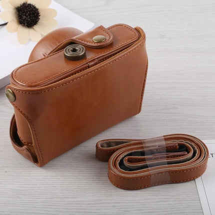 PU Leather Camera Case with Strap for Fujifilm X100F Protection - brown PU leather protective case with removable strap