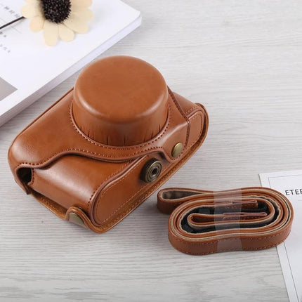 PU Leather Camera Case with Strap for Fujifilm X100F Protection in brown PU leather with detachable strap, protective cover and easy access buttons