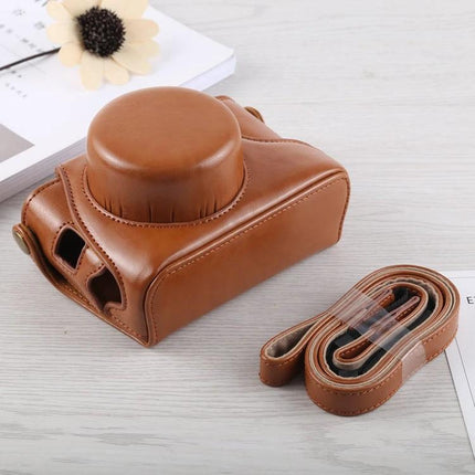 PU Leather Camera Case with Strap for Fujifilm X100F Protection in brown PU leather showing case and detachable strap, protects camera from scratches and dust
