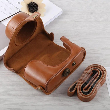 PU Leather Camera Case with Strap for Fujifilm X100F Protection - brown PU leather protective case open with detachable strap