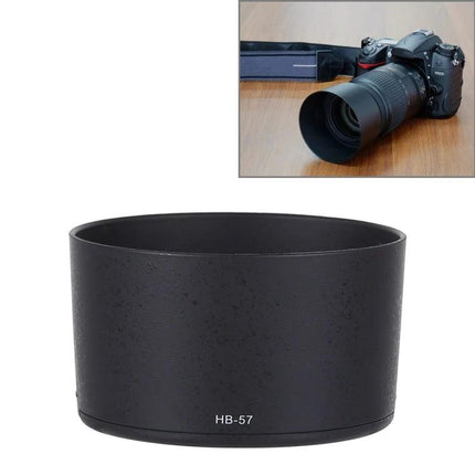 Durable Lens Hood for Nikon 55-300mm Camera Protection — black HB-57 PVC hood blocking stray light and shielding lens