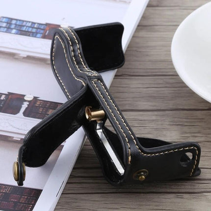 PU Leather Half Case for Canon G7 X Mark II with Tripod Thread black PU leather half-case with tripod thread for travel protection