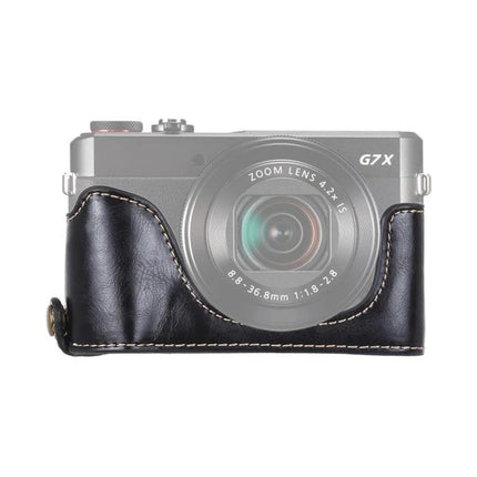 PU Leather Half Case for Canon G7 X Mark II with Tripod Thread - Black Protective Half Case on Camera