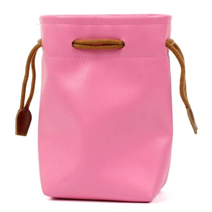 Protective Vintage PU Leather Case for Polaroid and Digital Cameras in pink drawstring pouch, compact lightweight durable protection