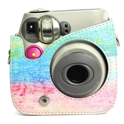 Rainbow Pattern PU Leather Protective Case for Fujifilm Instax Mini 7S/7C - pastel rainbow camera cover with lens access and snap closure