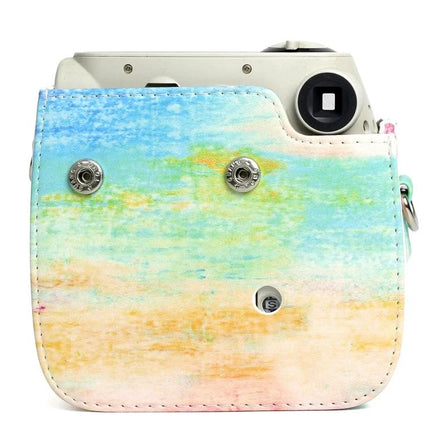 Rainbow Pattern PU Leather Protective Case for Fujifilm Instax Mini 7S/7C - pastel watercolor PU leather camera cover with easy-access snaps