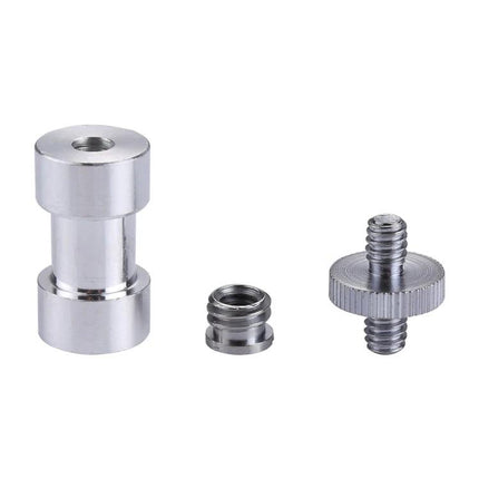 3-in-1 Screw Adapter Kit for 1/4 and 3/8 Inch Connections - three silver adapters (3/8 female to 1/4, 1/4 to 3/8 screw) for camera tripods
