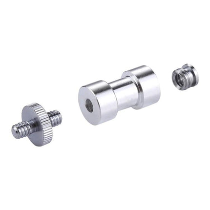 3-in-1 Screw Adapter Kit for 1/4 and 3/8 Inch Connections - three silver metal adapters for camera tripod mounts