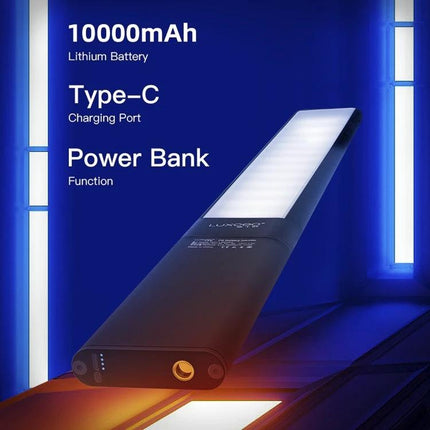 LUXCeO P6 Handheld RGB LED Light for Photography showing Type-C power bank, 10000mAh battery and Bluetooth app control