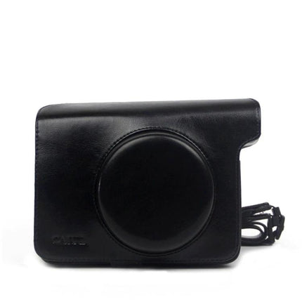 Alt Tag: Vintage PU Leather Case for Polaroid W300 Instant Camera with Strap black protective travel cover with adjustable strap