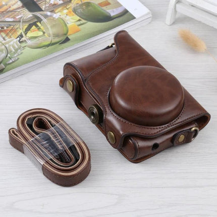 PU Leather Protective Case for Samsung Galaxy Cameras in brown vintage-style PU leather with detachable strap