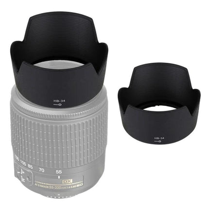 Lens Hood for Nikon 55-200mm Lenses Shields from Stray Light and Debris - black PVC petal hood on lens and spare