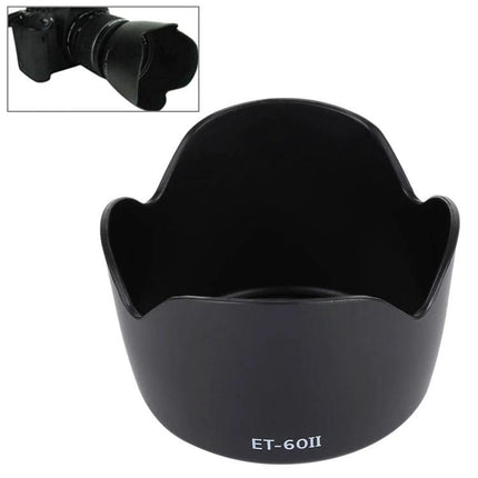 ET-60II Lens Hood for Shading and Protecting Canon EF Lenses - black PVC petal hood labeled ET-60II, protects lens and reduces flare