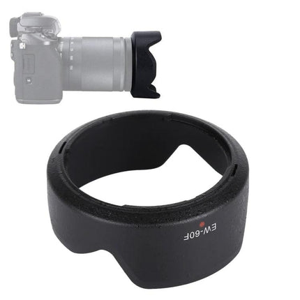 Canon EF-M 18-150mm Lens Hood for Light Protection and Shade — black petal lens hood shown detached and mounted on mirrorless camera