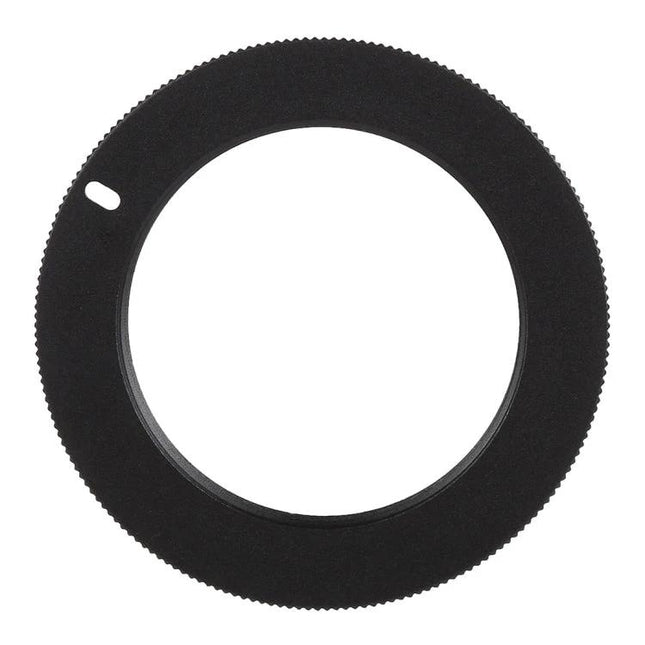 M42 Lens Adapter Ring for Nikon AI Mount and Macro Use — black metal adapter ring for mounting M42 lenses to Nikon AI cameras, ideal for manual macro photography