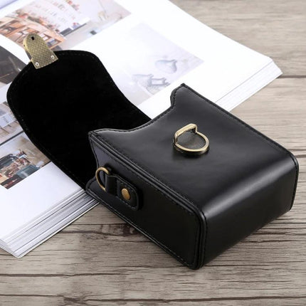 PU Leather Protective Case for Cameras with Hand Straps - black PU leather compact camera case with top flap and hand strap ring