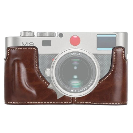 PU Leather Half Case for Leica M9 Cameras with Secure Thread brown PU leather half-case on Leica M9 protecting base and grip