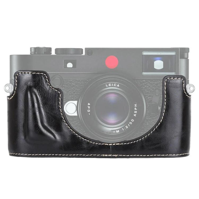 Durable PU Leather Half Case for Digital Camera Protection – black PU leather half case on a rangefinder camera, protects against dust and scratches
