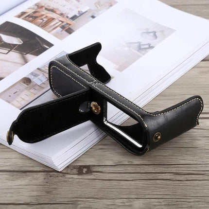 Protective PU Leather Half Case for Fujifilm X100F Camera Protection - black durable PU leather half-case shown open