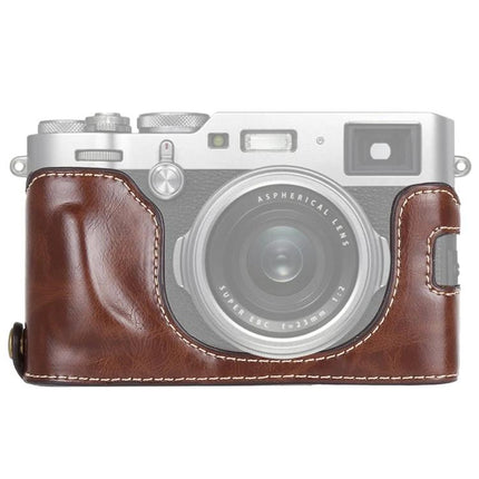 Protective PU Leather Half Case for Fujifilm X100F Camera Protection brown PU leather half case on camera, low-profile dust and scratch shield