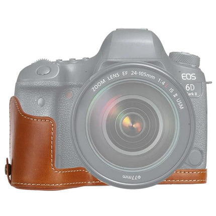 Classic PU Leather Protective Half Case for Canon DSLRs brown protective half-case on Canon DSLR showcasing durable PU leather and stitched design