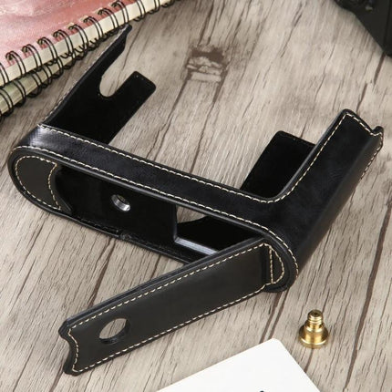 PU Leather Half Case with 1/4 Inch Thread for Leica Q Camera - black stitched protective half case shown with 1/4-inch screw