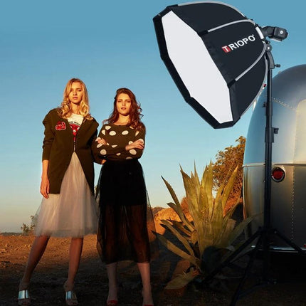 Triopo 90cm Octagon Softbox for Flash Photography Diffusion lighting two models outdoors with on-camera flash for soft, even portrait illumination